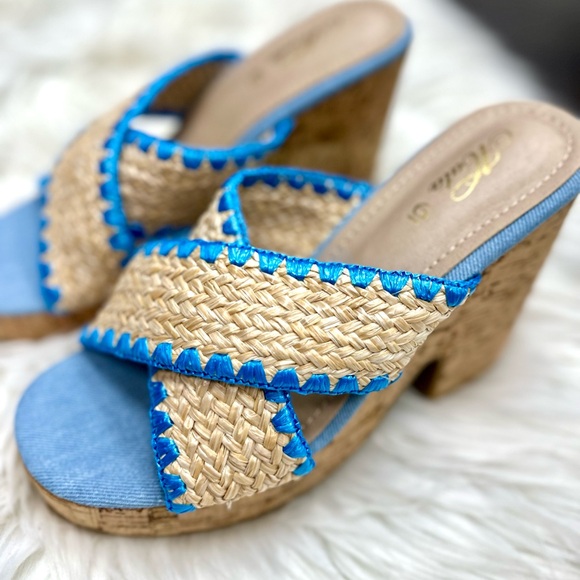 Blue Woven Cork Wedge - Picture 6 of 9